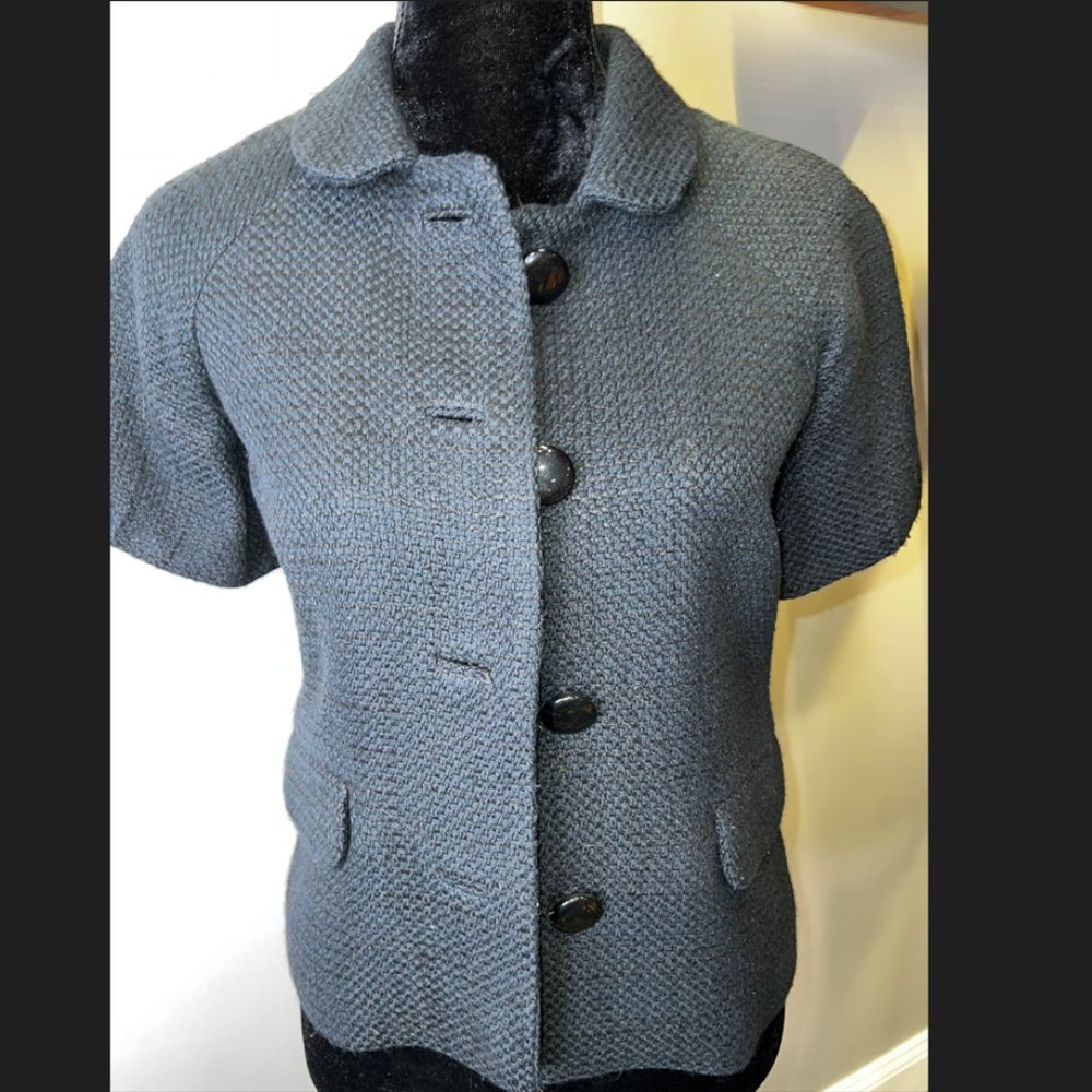 Banana Republic Black Wool Blend Tweed Short Sleeve Jacket